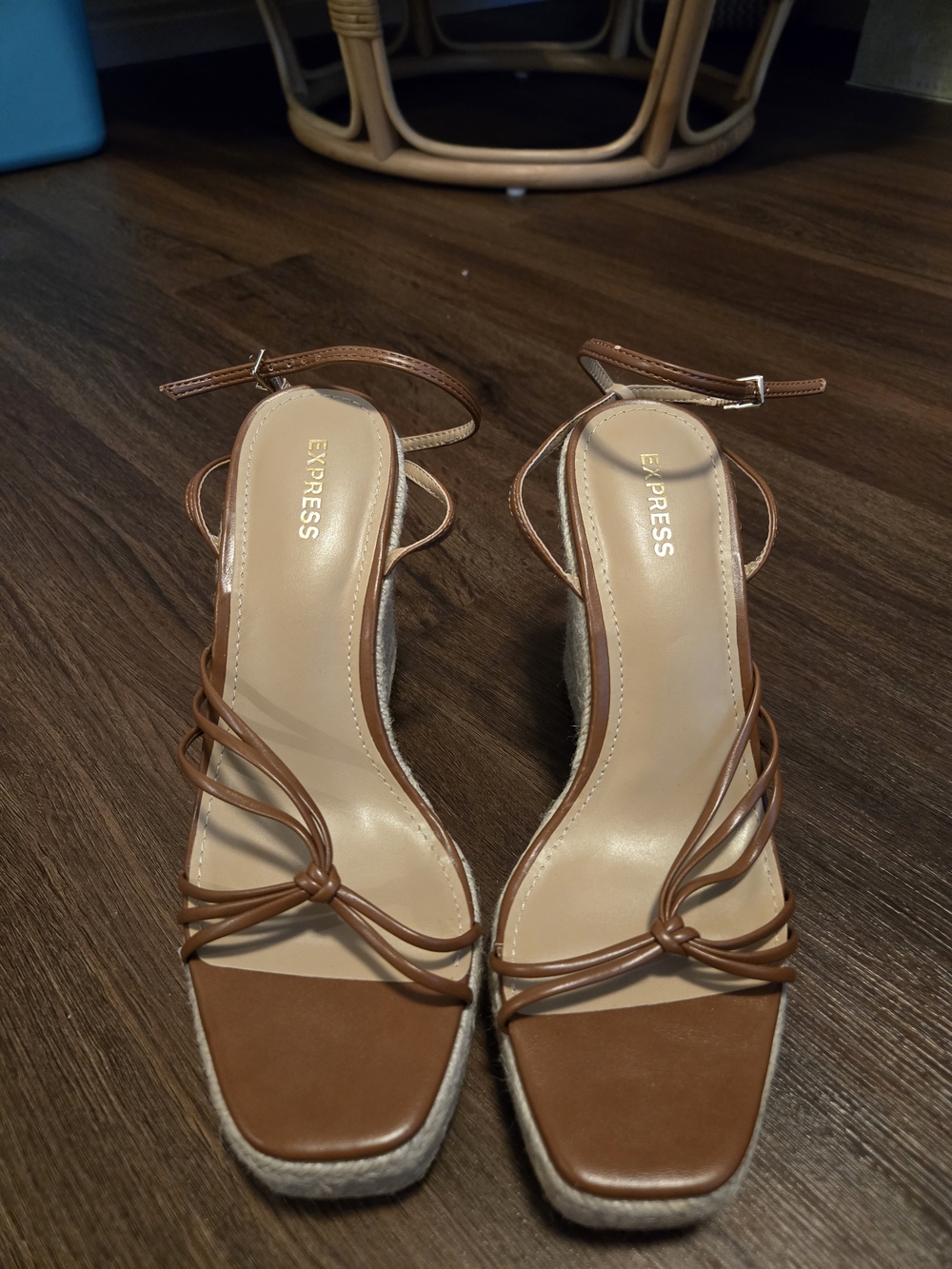 Express Brown Strappy Espadrille Wedge Sandals